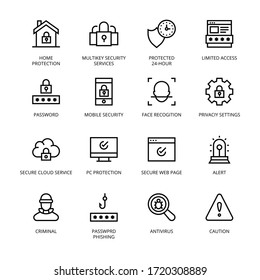 Cyber Security outline Icons - stroke, vector