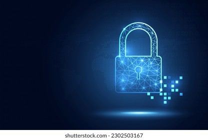 Cyber security padlock blue abstract digital binary code background. Decoding technology and Computer network protection concept. New futuristic system technology sign and symbol. Vector illustration.