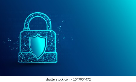 Cyber security and padlock icon from lines, triangles and particle style design. Illustration vector