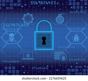 candado e iconos de ciberseguridad