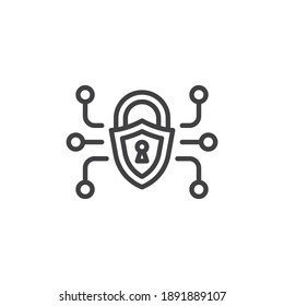 Icono de línea de candado de seguridad cibernética. signo de estilo lineal para concepto móvil y diseño web. Icono de vector de esquema de conexión de red privada. Símbolo, ilustración del logotipo. Gráficos vectoriales