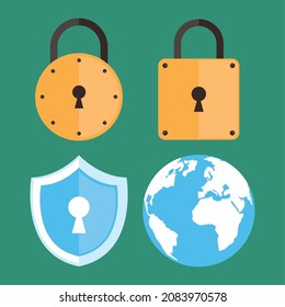 cyber security padlock and set icons