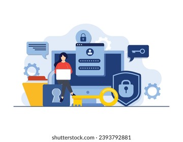 Cyber security, Personal data security, password protection, Internet security, or information privacy flat illustration concept for landing page, mobile app, flyer, template, web banner, infographic