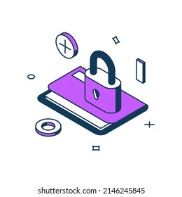 Cyber security personal information protection data file archive documents with lock 3d icon isometric vector illustration. Privacy data safety cloud storage backup antivirus access with password