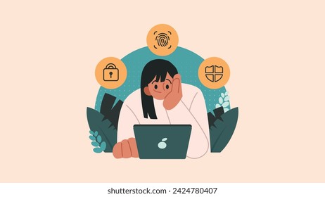 Cyber Security, Security of Personal Information such as Passwords, Fingerprints, Antivirus Flat Vector Illustration