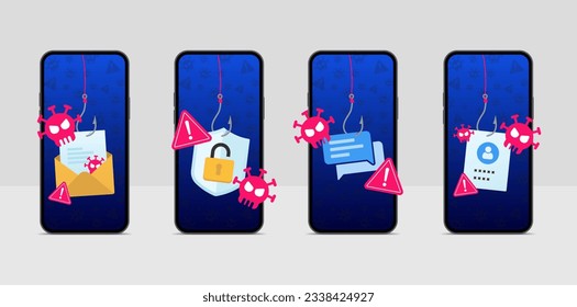 Cyber Security Phishing Threat on Mobile, Cyber Security Illustrations