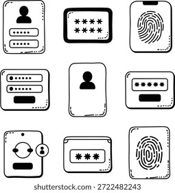 Iconos de privacidad y acceso biométrico de seguridad cibernética