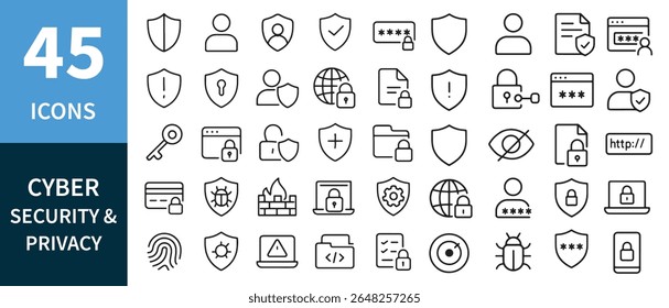 Cyber security and privacy icons shield user