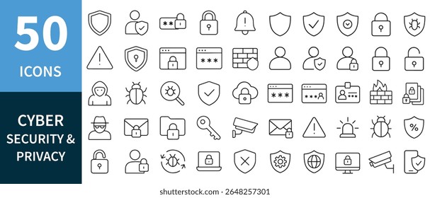 Cyber security and privacy icons shield lock