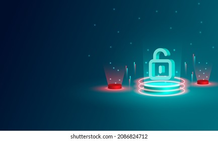 Cyber security and privacy on virtual interface technology background, Communication and Connectivity vector banner isolated on dark background.