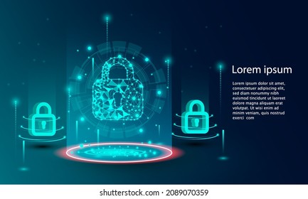 Cyber security and privacy on virtual interface technology background, Communication and Connectivity vector banner isolated on dark background.