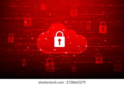 Cyber Security Protection Cloud digitale Technologie auf rotem Hintergrund. sichert die Online-Speicherung. Hintergrundbild zum Schutz von Rechenzentren Vektorgrafik fantastische Technologie.