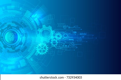 Cyber security protection concept with finger print icon on blue wheel background and arrow. Protect mechanism, system privacy. Vector illustration