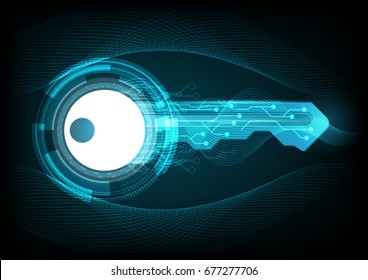 Cyber security protection concept with key icon on dark blue background and line. Protect mechanism, system privacy. Vector illustration