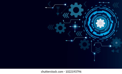 Cyber security protection concept with lock icon,Circle,Circuits,cog,Geometry on blue background and arrow. Protect mechanism, system privacy. Vector illustration.