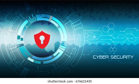Cyber security protection concept with lock icon on blue mosaic background and arrow. Protect mechanism, system privacy. Vector illustration