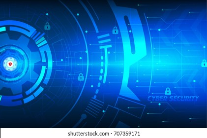 Cyber security protection concept with lock icon on blue mosaic background and arrow. Protect mechanism, system privacy. Vector illustration