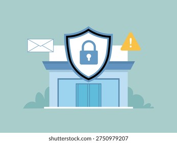 Cyber Security Protection Concept – Secure Data Shield with Lock Protecting Email and System from Threats Vector Illustration