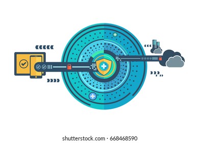 Cyber security protection data flat design. vector illustration. 