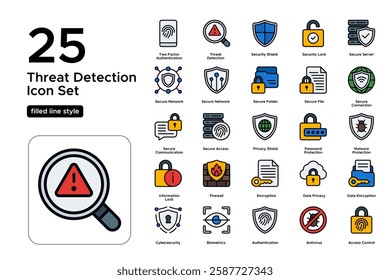 Cyber Security Protection. Data Privacy Icons. Firewall, Lock, Shield, and Encryption Symbols. Vector Illustration