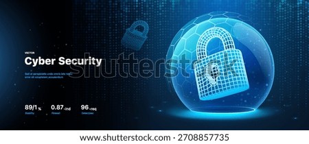 Cyber Security Protection With Digital Lock Inside Shield Bubble, Symbolizing Data Safety, Encryption, Firewall Defense, And Modern Network Protection Technology. Vector Illustration.
