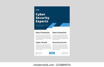 cyber security protection flyer design. data protection service poster leaflet in blue color. data protection service layout vector template. 