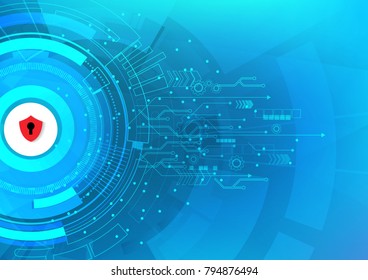 Cyber security protection  icon on blue mosaic background and arrow. Protect mechanism, system privacy. Vector illustration
