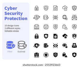 Cyber Security Protection icons set