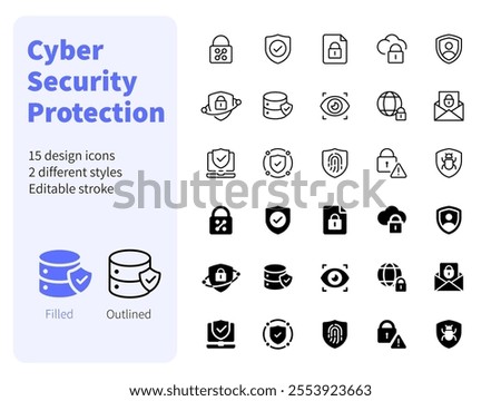Cyber Security Protection icons set