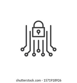 Cyber security protection lock line icon. linear style sign for mobile concept and web design. Network connection protection outline vector icon. Symbol, logo illustration. Vector graphics