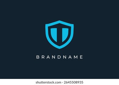 Cyber security protection shield logo with letter M vector design.