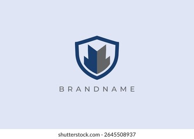 Cyber security protection shield logo with letter M vector design.