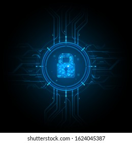 cyber security protection system concept illustration light blue lock digital circuit