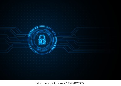 cyber security protection system concept illustration light blue lock digital circuit
