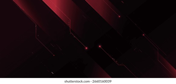 Cyber security. Red Circuit Network Connections On Black Background