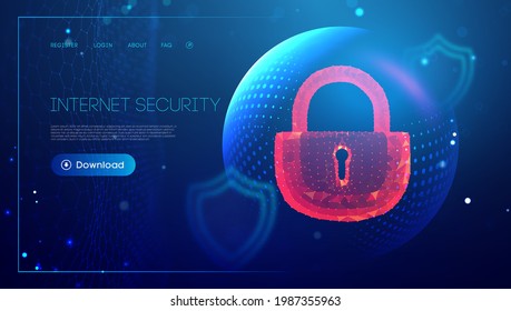 Cyber Security Red Lock. Sphere Shield Internet Protection. Antivirus Background. EPS 10