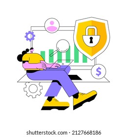 Abstraktes Konzept für das Risikomanagement im Cyberbereich, Vektorgrafik. Analyse der Cyber-Sicherheitsberichte, Risikomanagement, Schutzstrategie, Identifizierung der abstrakten digitalen Bedrohungsmetapher.