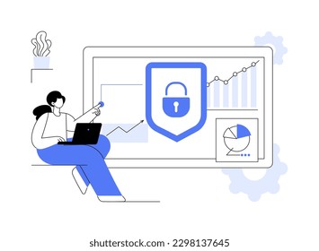 Abstraktes Konzept für das Risikomanagement im Cyberbereich, Vektorgrafik. Analyse der Cyber-Sicherheitsberichte, Risikomanagement, Schutzstrategie, Identifizierung der abstrakten digitalen Bedrohungsmetapher.