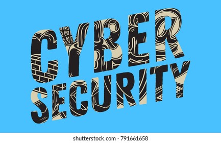 Cyber Security Safety Design With Related Icons Elements Objects. Artistic Cartoon Hand Drawn Sketchy Line Art. Vector Graphic.