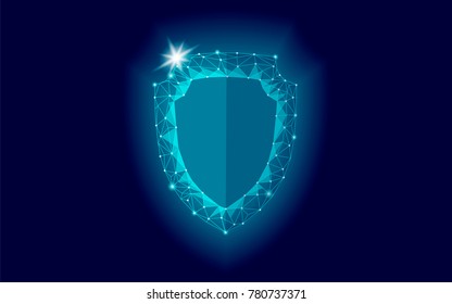 Cyber security safety shield low poly. Polygonal geometric glowing guard save from internet attack antivirus. Blue defense space futuristic modern design vector illustration