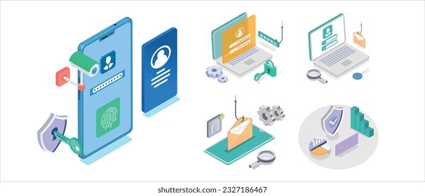 Cyber Security Services to Protect Personal Data. Online Payment Security, Cloud Shared Documents, Server Security and Data Protection Concept. Vector Illustration.