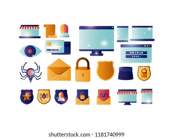 cyber security set icons