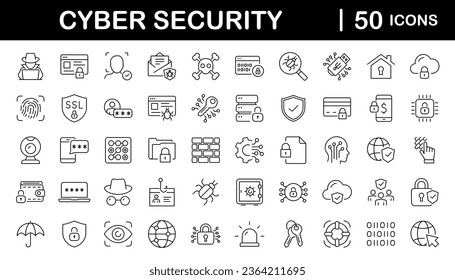 Cyber security set of web icons in line style. Internet protection icons for web and mobile app. Data protection, network, technology, password, key, shield, lock, password, eye access, spam, hacker