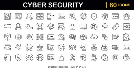 Cyber security set of web icons in line style. Internet protection icons for web and mobile app. Data protection, network, technology, password, key, shield, lock, password, eye access, spam, hacker