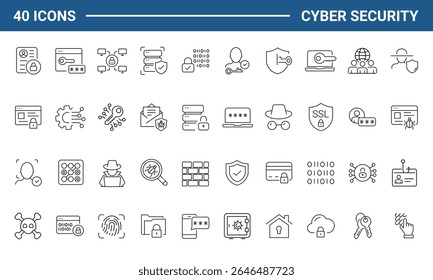 Cyber security set of web icons in line style. Internet protection icons for web and mobile app. Data protection, network, technology, password, key, shield, lock, password, eye access, spam, hacker