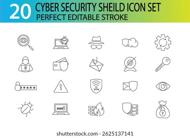 CONJUNTO DE ÍCONES DO CYBER SECURITY SHEILD