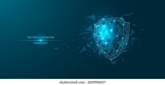 Cyber security shield. Abstract technological background. Low poly image of intertwining lines and triangles. Vector illustration.
