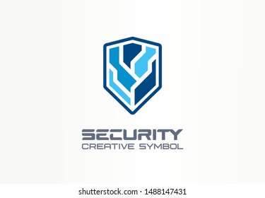 Cyber security shield creative symbol concept. Digital safety, safe, complex protection abstract business logo idea. Total defence icon. Corporate identity logotype, company graphic design tamplate