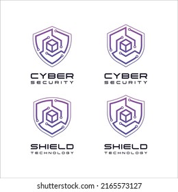 Cyber Security Shield and Data Hosting center Logo design with Linear Dots for Digital Technology