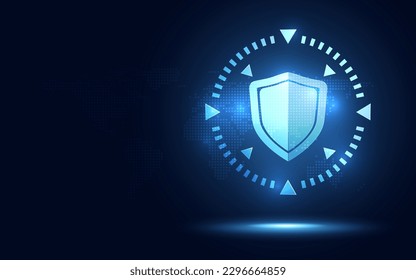 Cyber security shield guard blue abstract digital glowing background. Decoding technology and Computer network protection concept. New futuristic system technology sign symbol. Vector illustration.